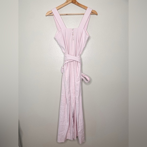 Vince |  Linen-Blend Square Neck Midi in Blush Pink 2 - Picture 11 of 15